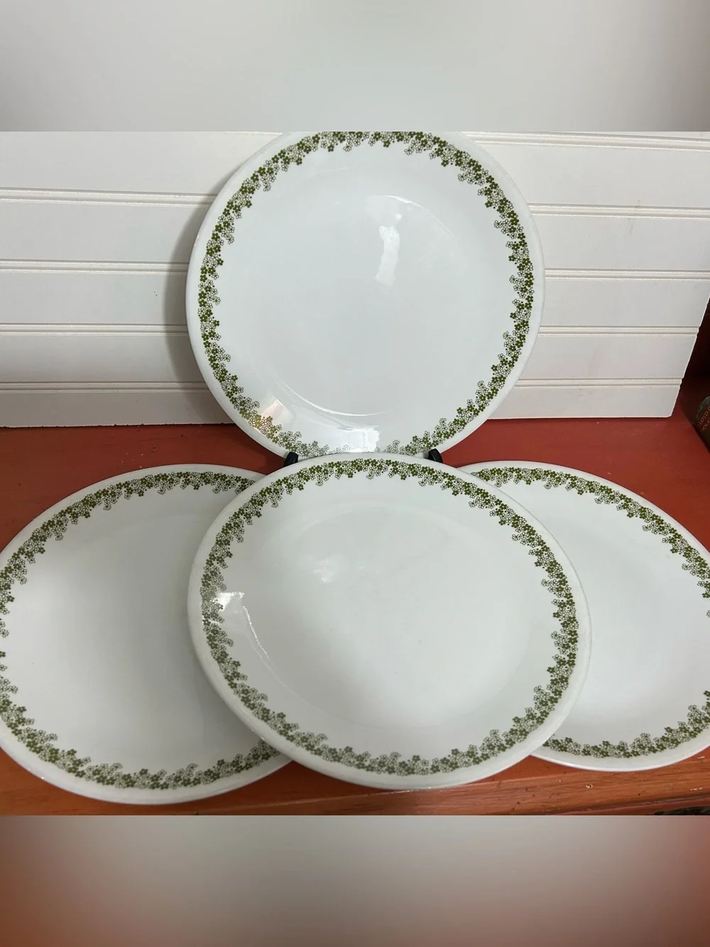 Set of 4 10.5 inch Corelle Green Daisy Spring Blossom Dinner Plates